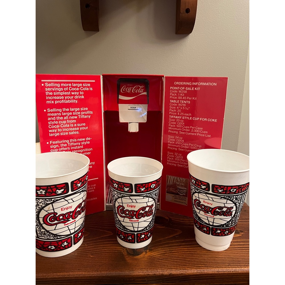 Coca-Cola Tiffany Style Marketing Kit Red Excellent Vintage Cups Display - Picture 4 of 4